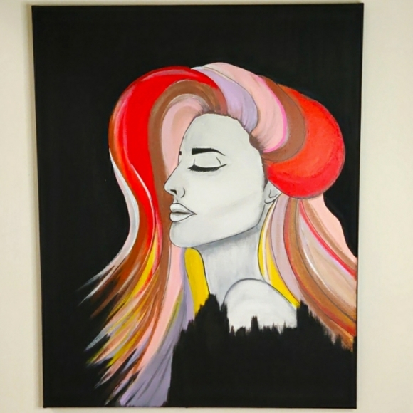 Hand Crafted Other - Original Girl Profile Acrylic Painting